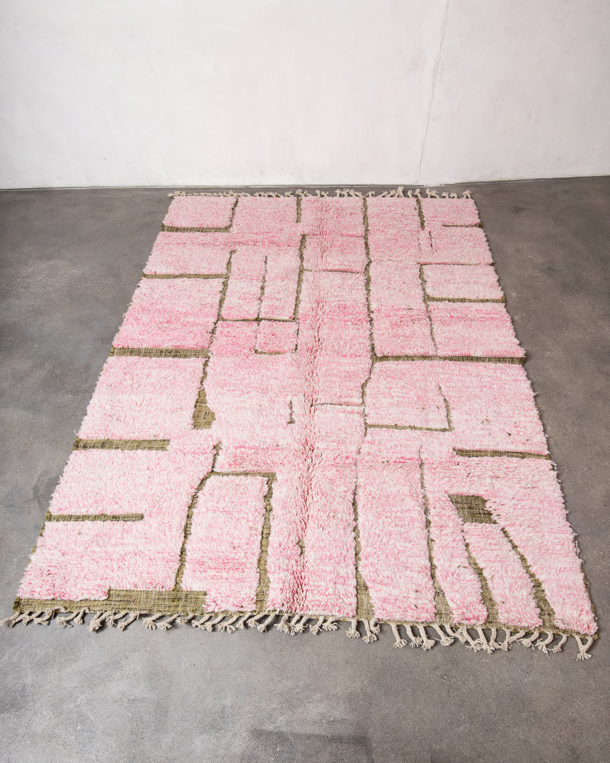 Modern, designer, handcrafted Berber rug from Morocco. Beniourain carpet with beautiful colours and patterns and fluffy wool texture.